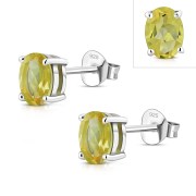 5x7mm Oval Prong-Set Citrine Stone Sterling Silver Stud Earrings - e446